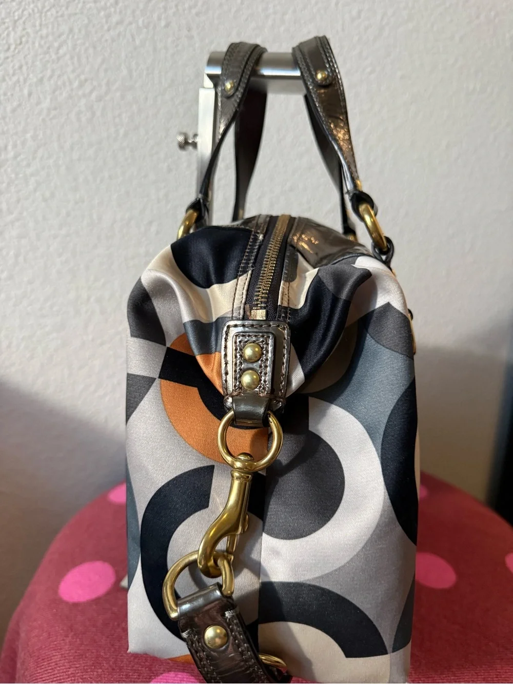 Coach Poppy Op Art Glam Tote Satchel Shoulder Bag Patent Leather Crossbody 12932